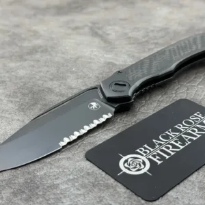 Microtech Anax S/E DLC Titanium Handle DLC Partial Serrated DLC Titanium Pivot Collar Carbon Fiber Inlay 190C-2 DLCTCFITI